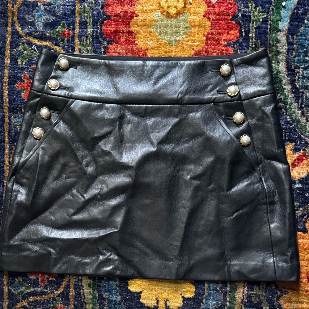 Alice + Olivia Black Leather Skirt with Pearl Details - Picture 2 of 3